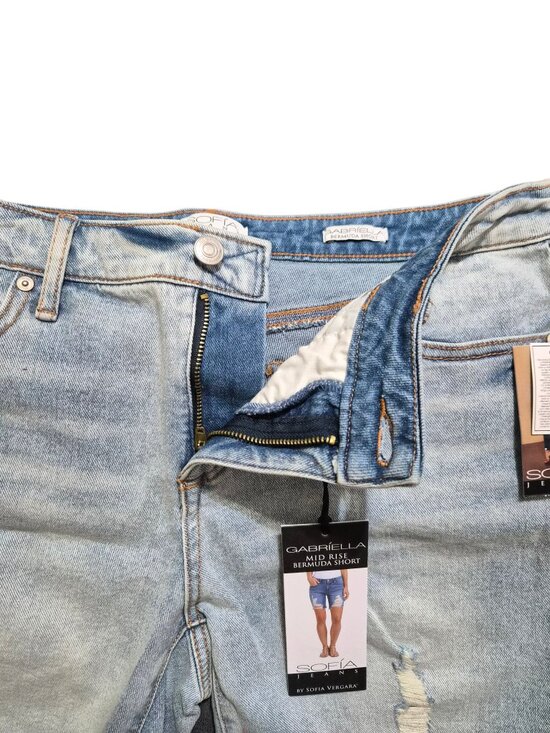 Sofia Vergara Women's Bermuda Shorts Gabriella Size 8 Distressed Frayed Hem Blue - Picture 2 of 12